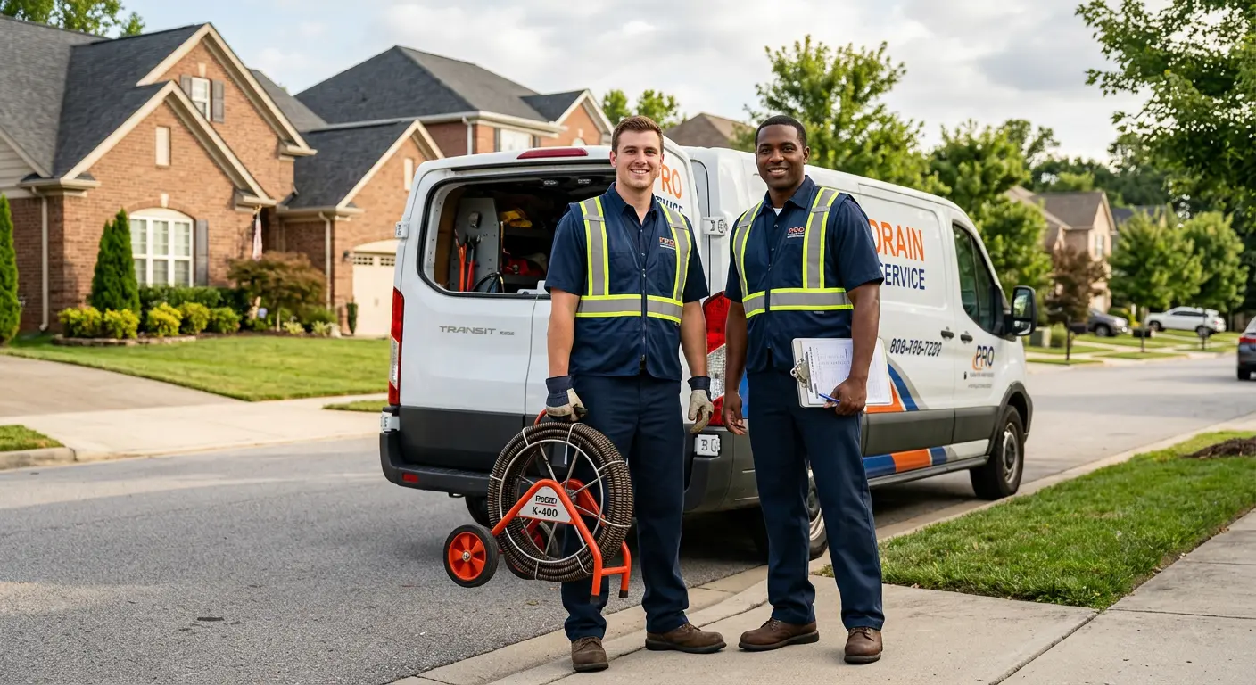 Sewer and drain service team with equipment ready for work in Vincennes